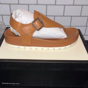 J Slides Tan Platform Sandals